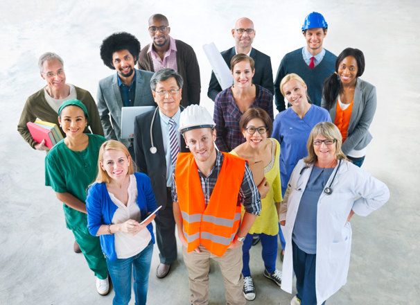 Group photo of people in different occupations