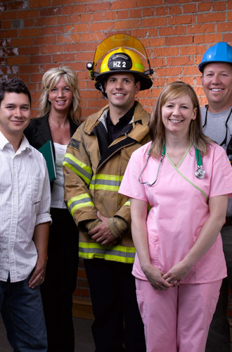 Group picture of people wearing attire typical of different occupations
