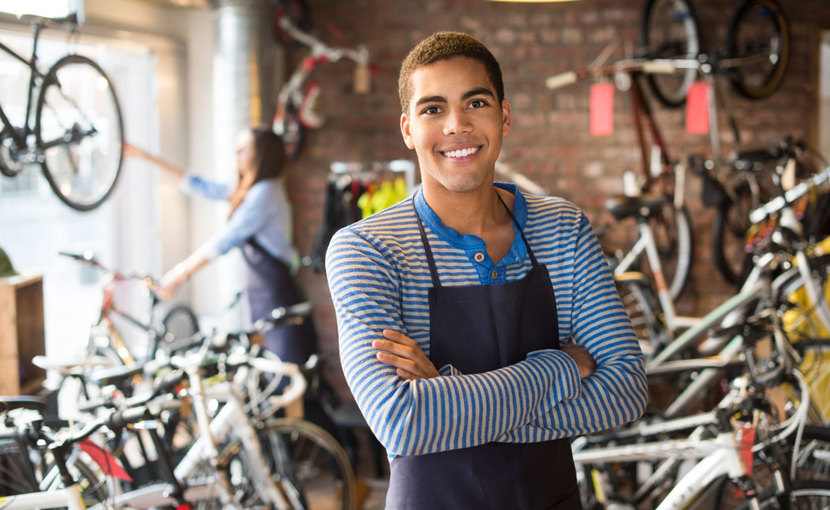 Youth worker in a bicycle shop