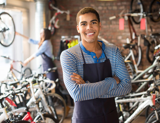 Youth worker in a bicycle shop