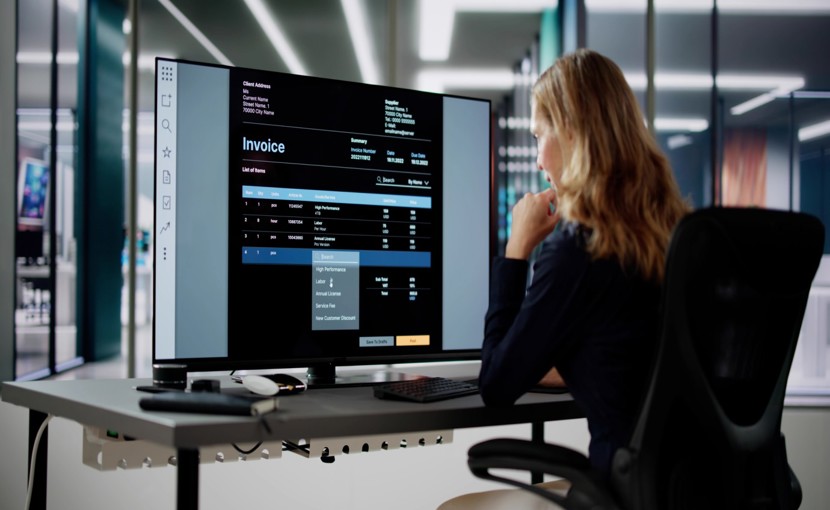 Person using computer software to manage invoices.