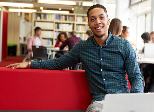 University student working in library