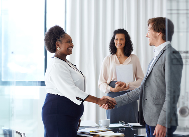 Person shaking hands with interviewer