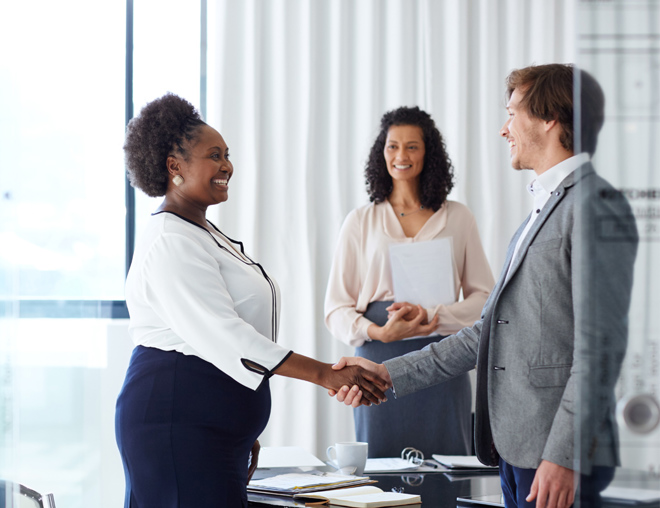 Person shaking hands with interviewer
