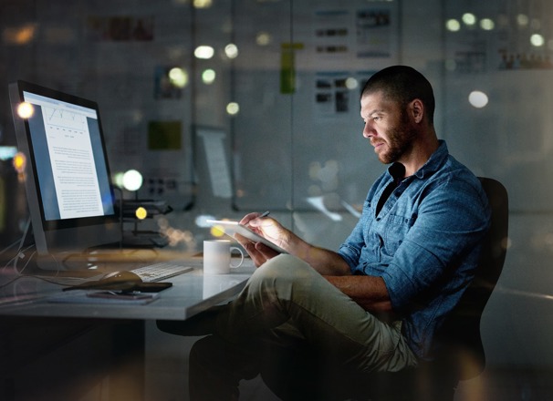 Person working in an office at night