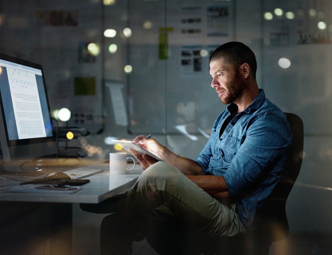 Person working in an office at night