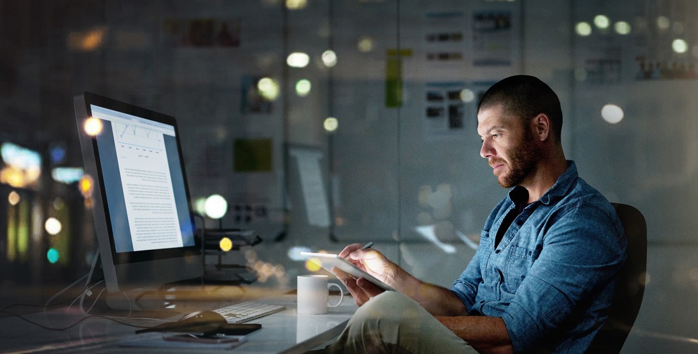 Person working in an office at night