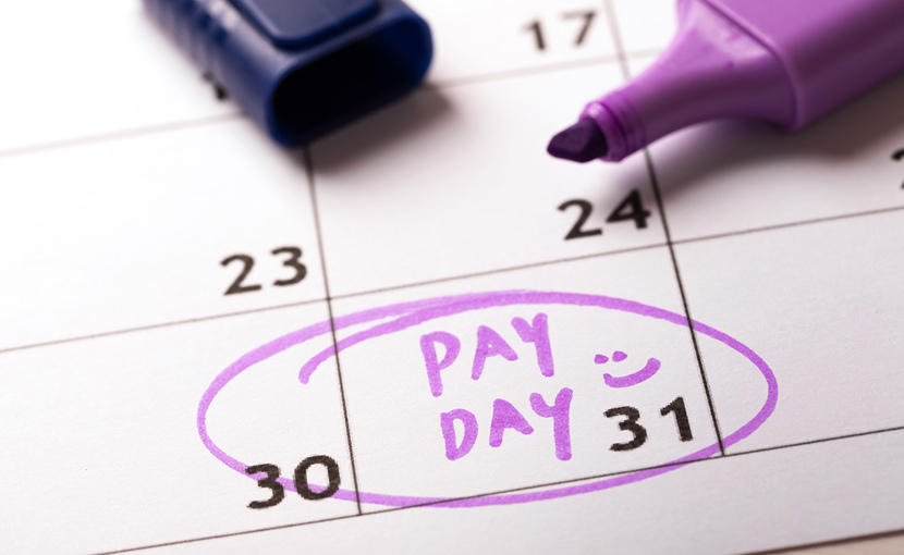 Calendar with the 31st circled as payday