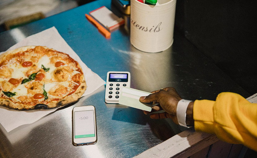 Paying for a pizza with a bank card