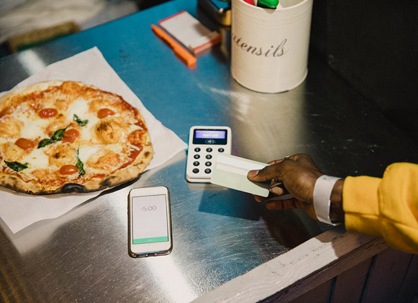 Paying for a pizza with a bank card