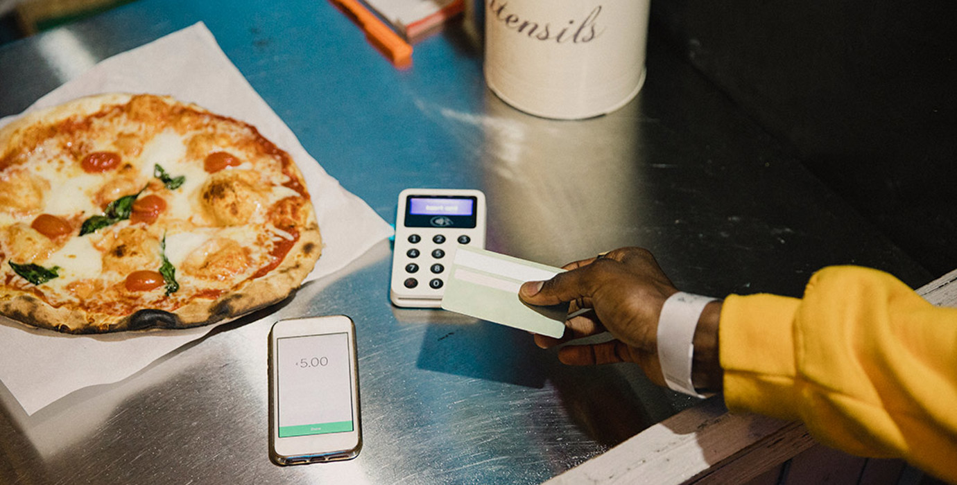 Paying for a pizza with a bank card