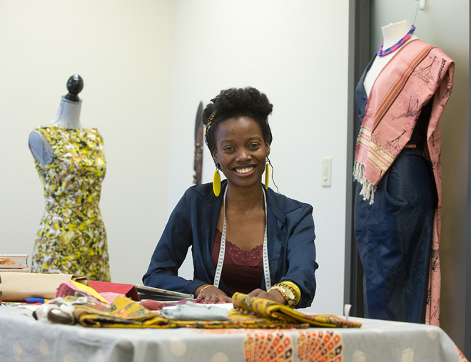 Entrepreneur seamstress in studio