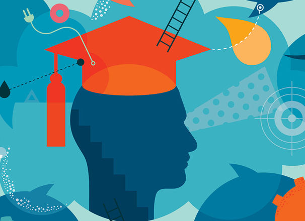 Graphic illustration of a person wearing a graduation cap