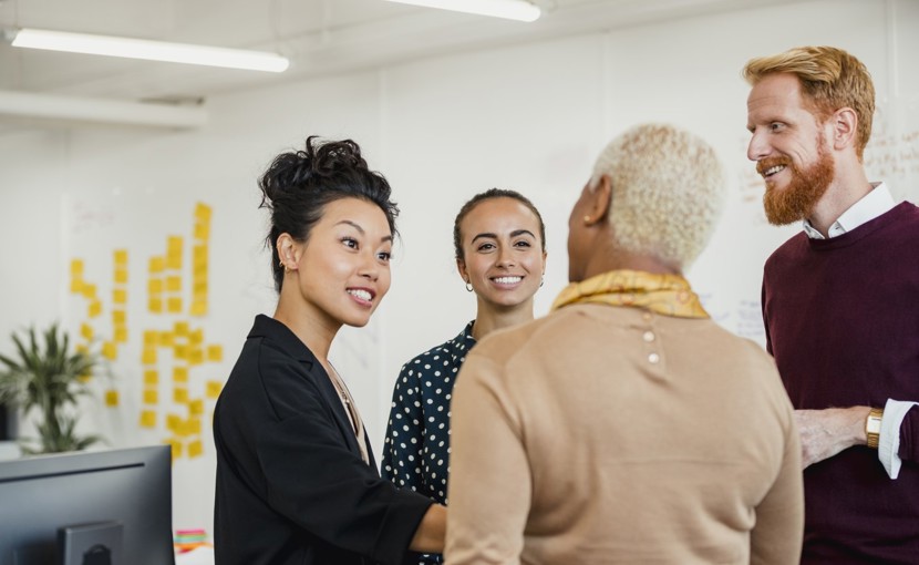 People networking and brainstorming in an office