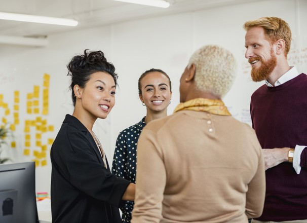 People networking and brainstorming in an office