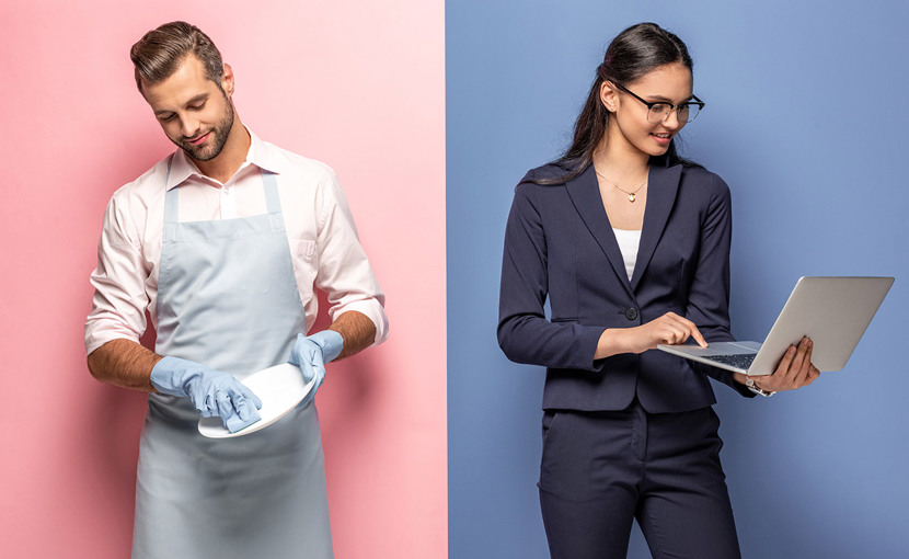 2 people performing different work tasks.