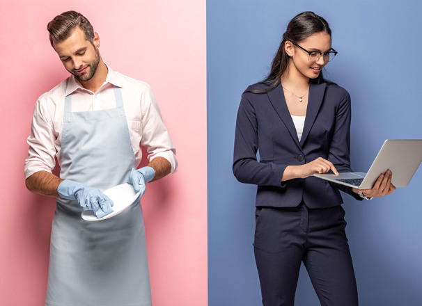 2 people performing different work tasks.