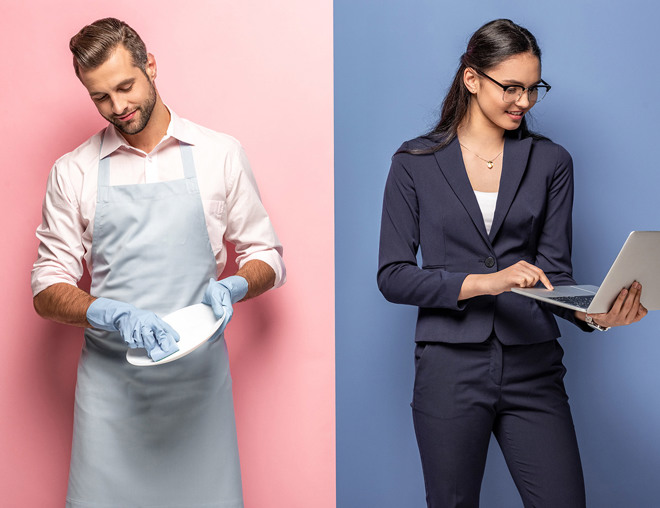 2 people performing different work tasks.