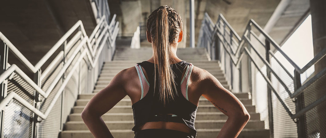 Person preparing for a stair workout