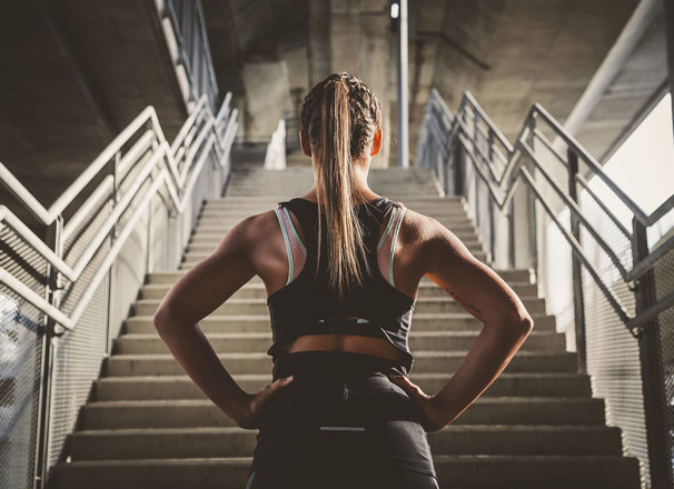 Person preparing for a stair workout