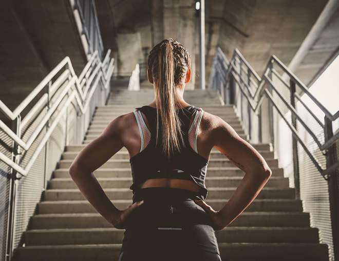 Person preparing for a stair workout