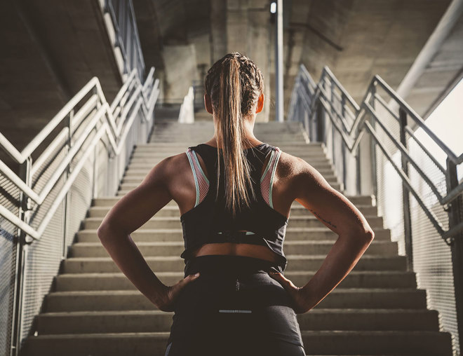 Person preparing for a stair workout
