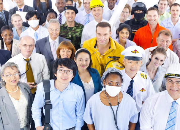 A group of people who each have different jobs.