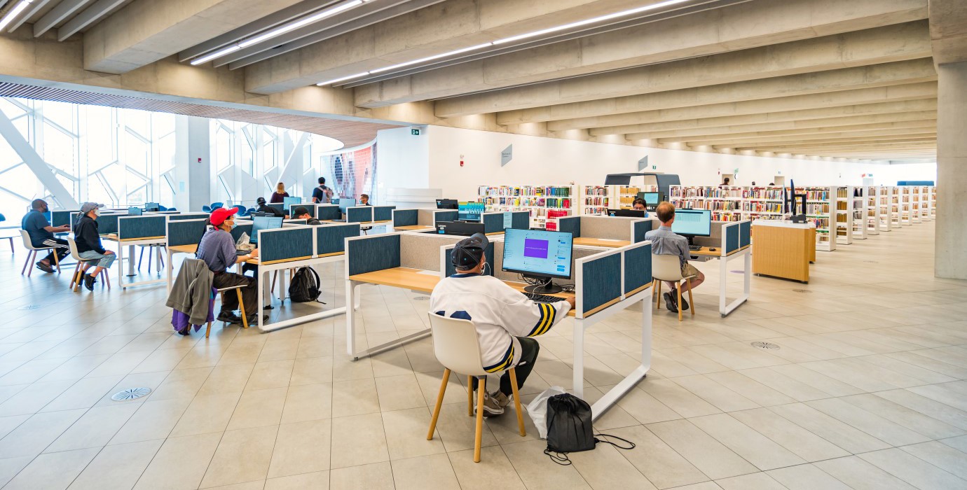 People studying in a public library. 
