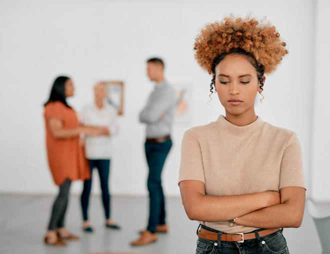 Person feeling excluded from their co-workers.