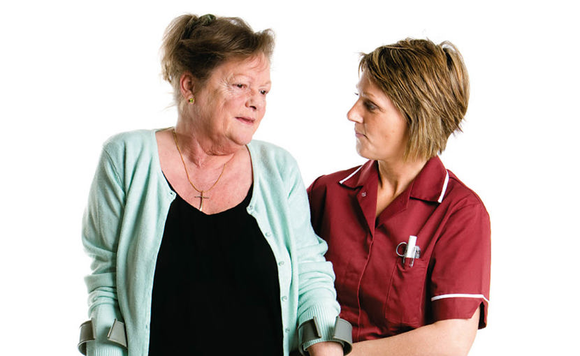 health care aide with client