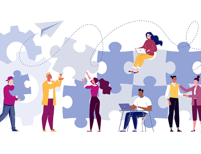 illustration-people work together on puzzle pieces