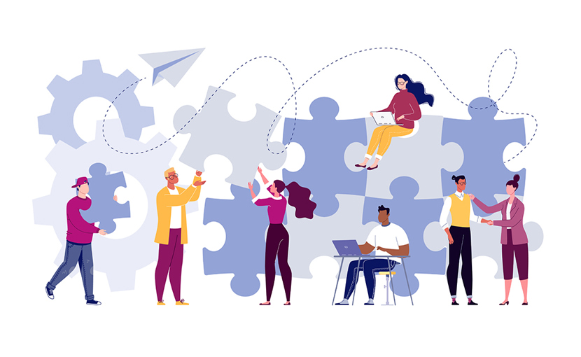 illustration-people work together on puzzle pieces