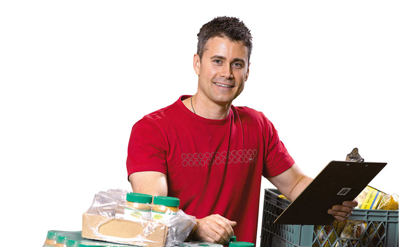 shelf stocker with groceries