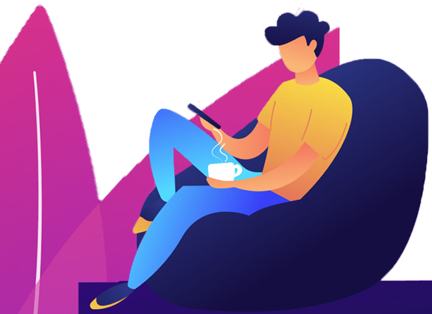 Illustration - person on phone with coffee while sitting