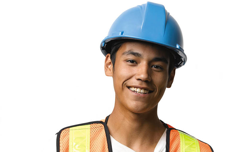 labourer with hard hat and safety vest